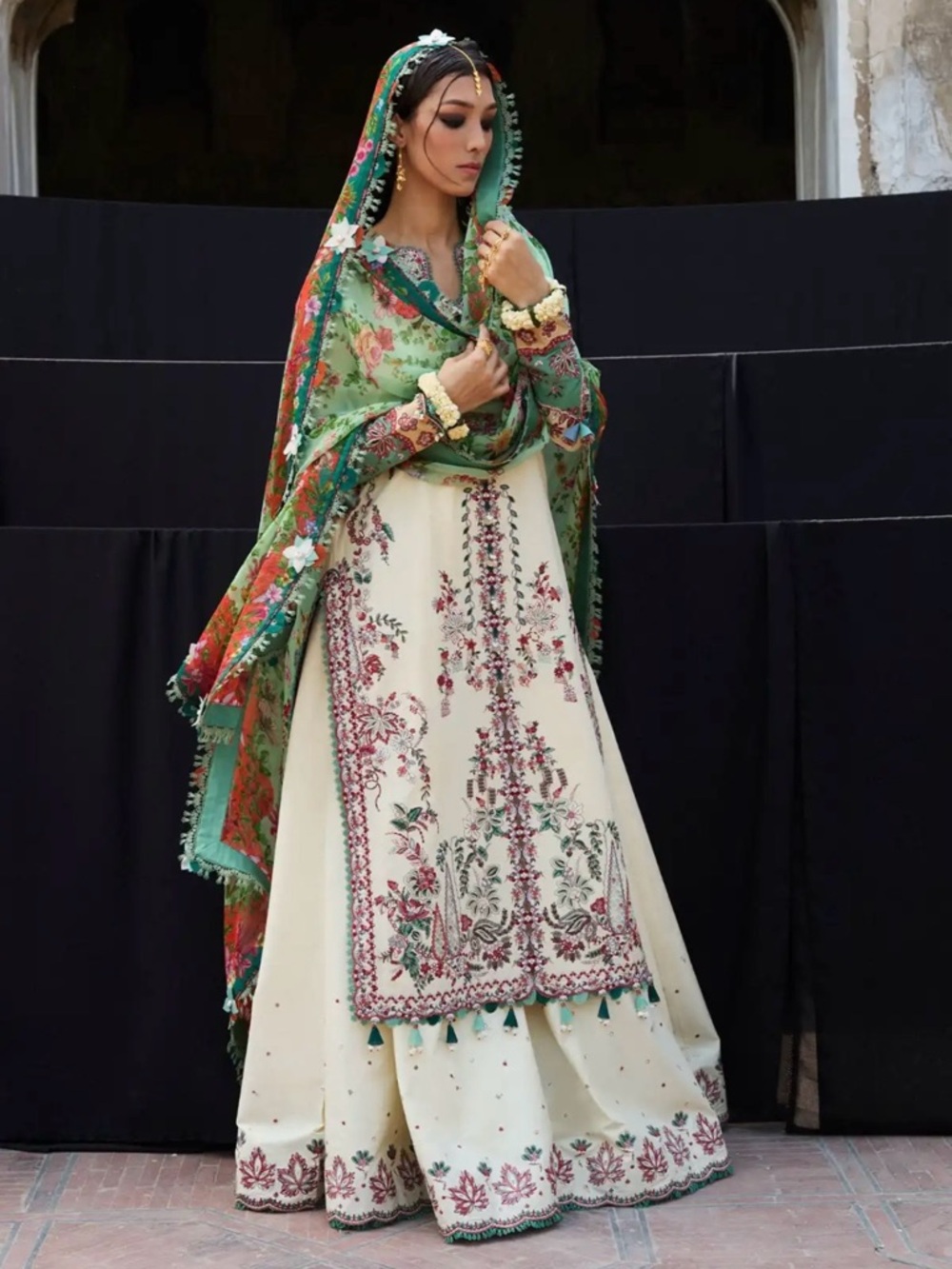 Hussain rehar brand embroidered dress Indian Pakistani suit